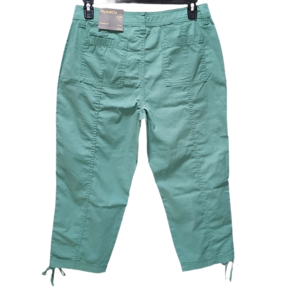 Style & Co Petite Mid-Rise Tie-Hem Capri Pants Straight Leg Kendal Green 12P 14P - Picture 2 of 13